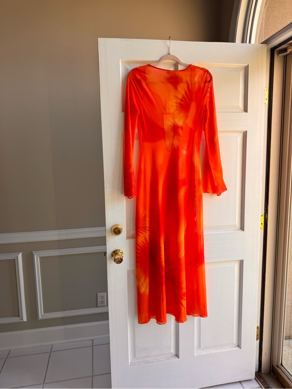 NWT Caroline Constas Women's Orange Floral Long-Sleeve Swim Cover-Up Dress - Picture 4 of 6